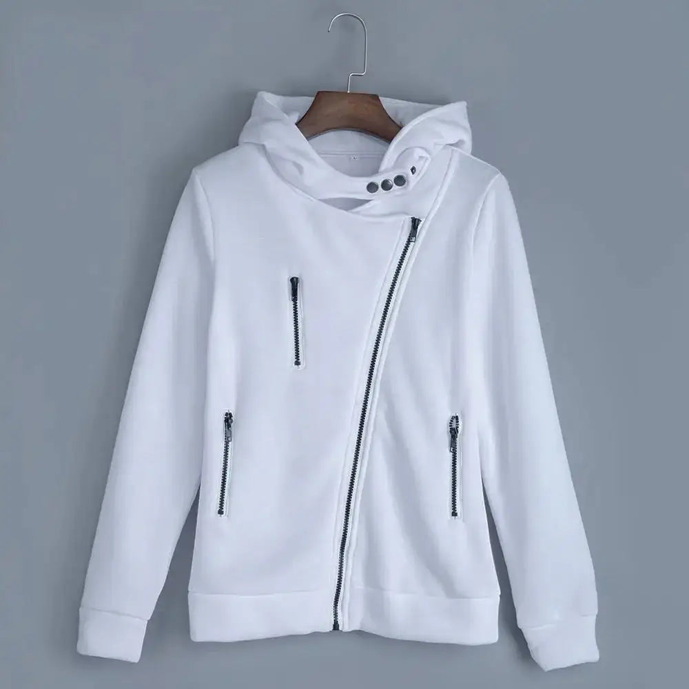 Casual turn-down collar zipper button design hoodie for women Nexellus