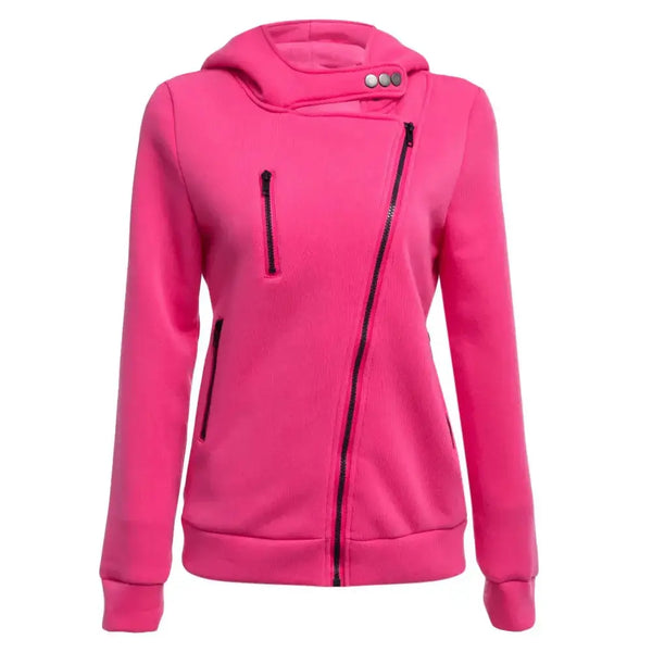 Casual turn-down collar zipper button design hoodie for women Nexellus