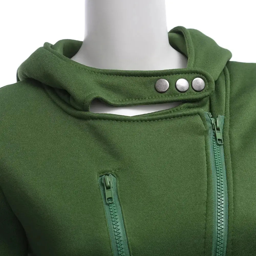 Casual turn-down collar zipper button design hoodie for women Nexellus