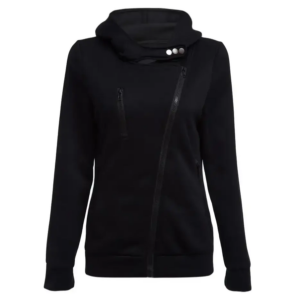 Casual turn-down collar zipper button design hoodie for women Nexellus