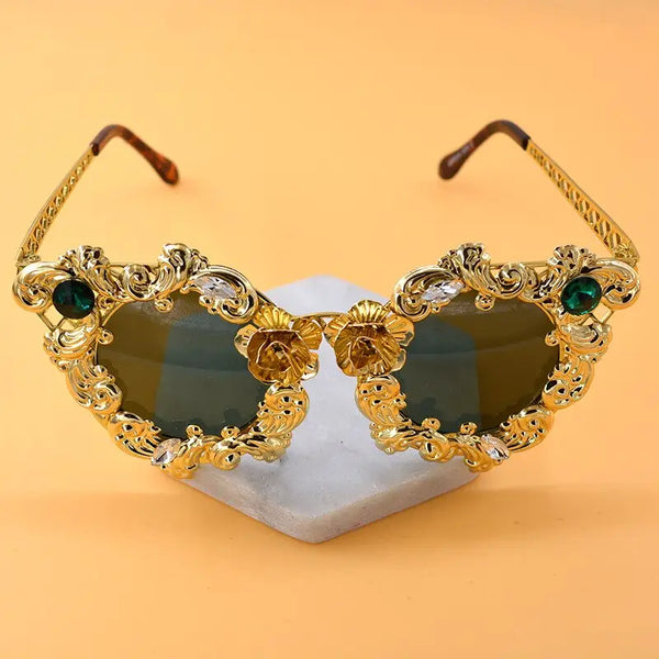 Cat Eye Sunglasses Women Luxury Gold Hollow Diamond Frame Glasses Nexellus