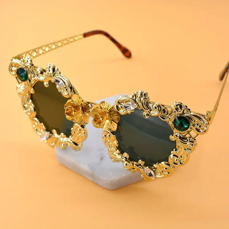 Cat Eye Sunglasses Women Luxury Gold Hollow Diamond Frame Glasses Nexellus