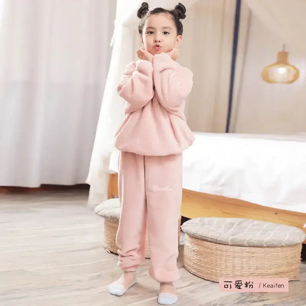 Children's embroidered coral fleece pajama set Nexellus