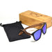 Classic walnut wood sunglasses with blue mirrored polarized