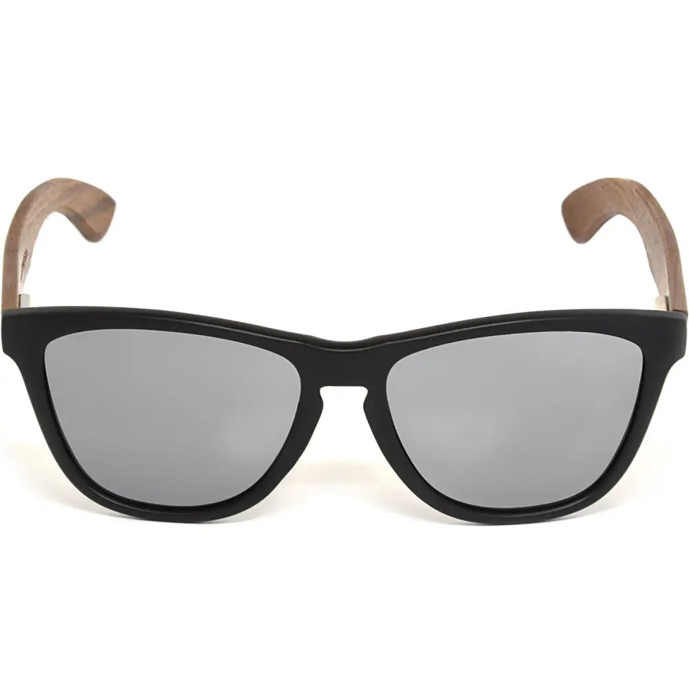 Classic walnut wood sunglasses with silver mirrored