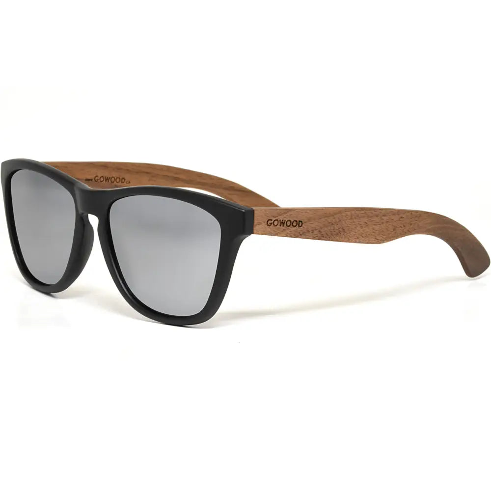 Classic walnut wood sunglasses with silver mirrored