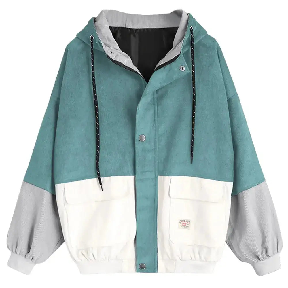 Color blocking hooded corduroy jacket Nexellus