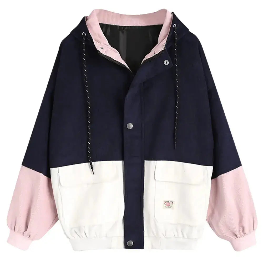 Color blocking hooded corduroy jacket Nexellus