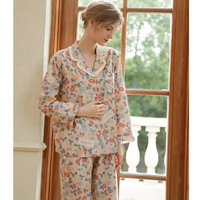 Cotton pajamas women's autumn clothes cardigan two-piece set long Nexellus