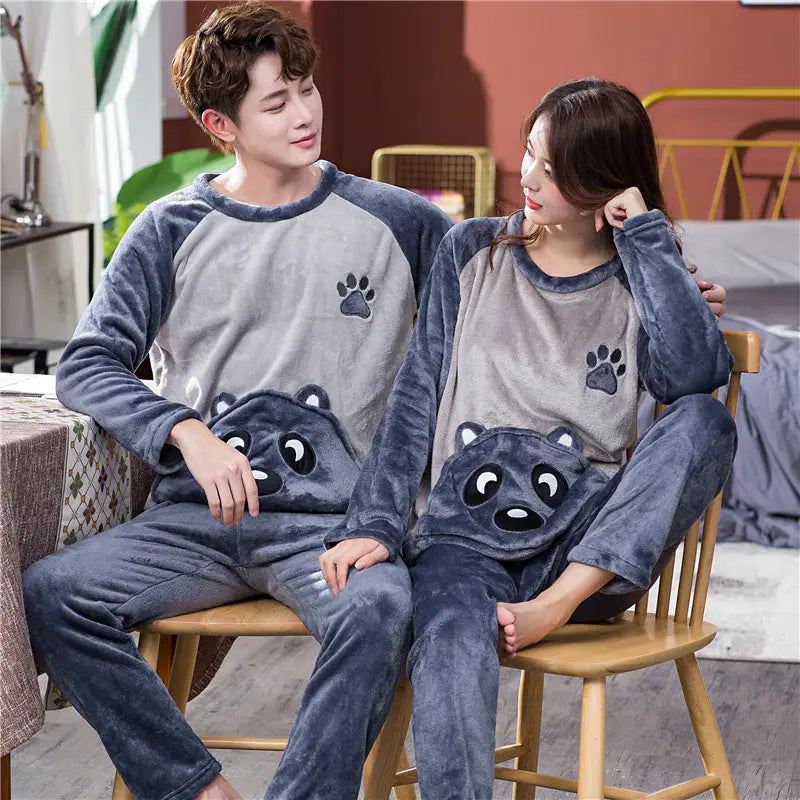 Couple Men & Women Spring, Autumn Coral Plush Nightwear Nexellus