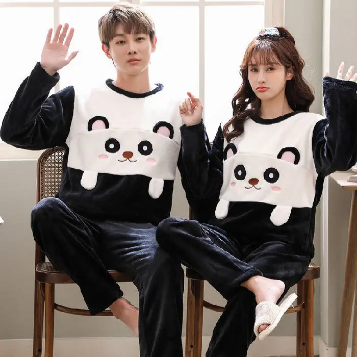 Couple Men & Women Spring, Autumn Coral Plush Nightwear Nexellus