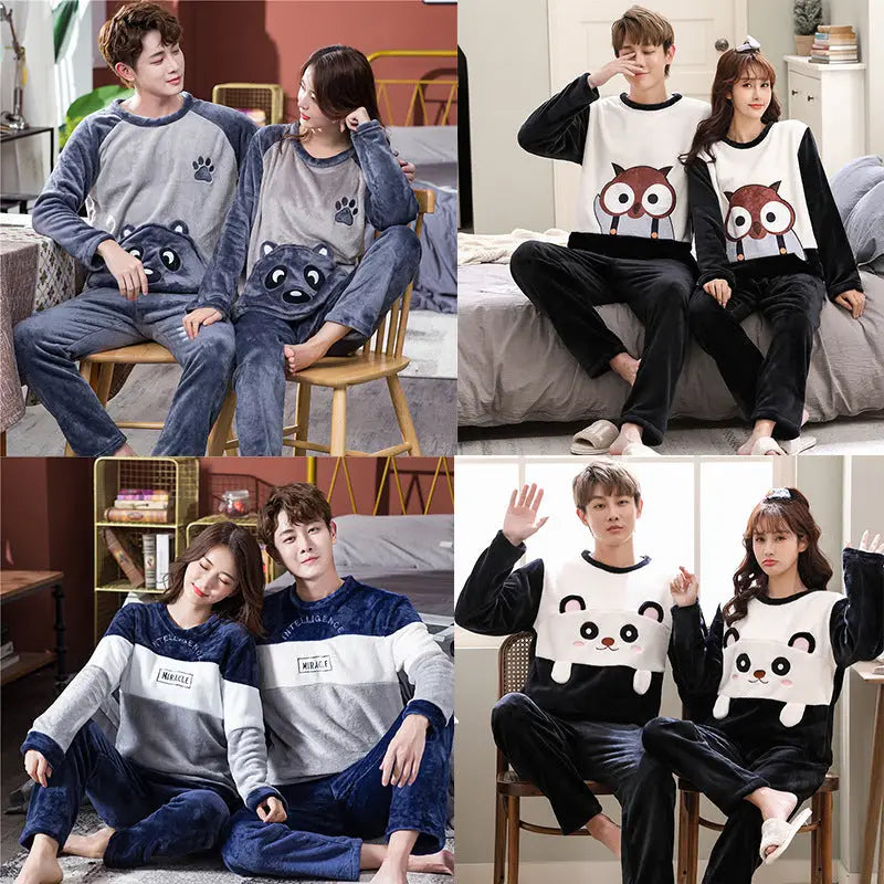 Couple Men & Women Spring, Autumn Coral Plush Nightwear Nexellus