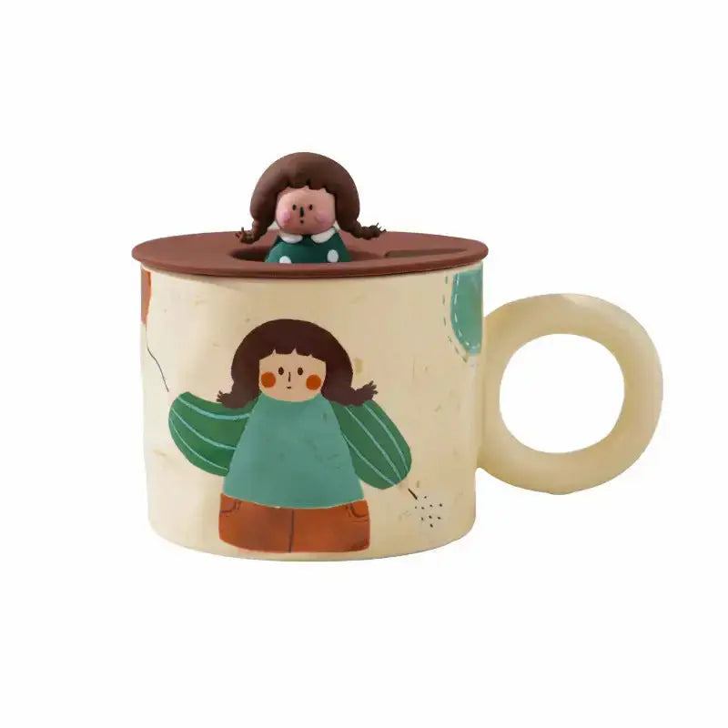 Creative cute mug with lid ceramic distinctive couple water mug Nexellus