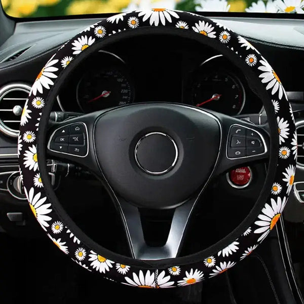 Cute daisy flower car interior decoration knitted steering wheel cover Nexellus