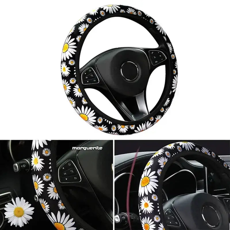 Cute daisy flower car interior decoration knitted steering wheel cover Nexellus