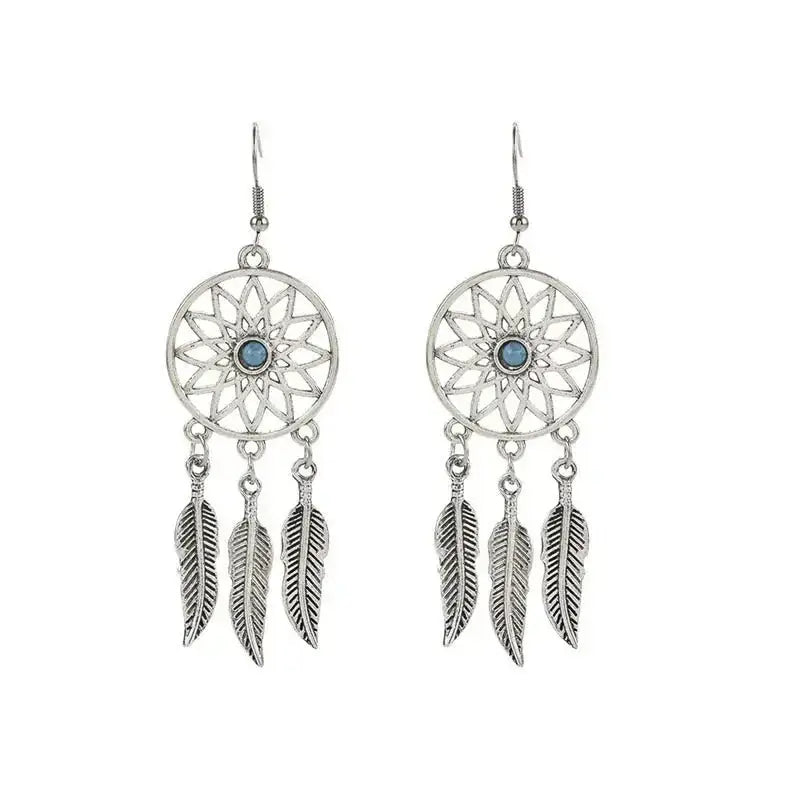 Dream catcher feather turquoise drop earrings Nexellus