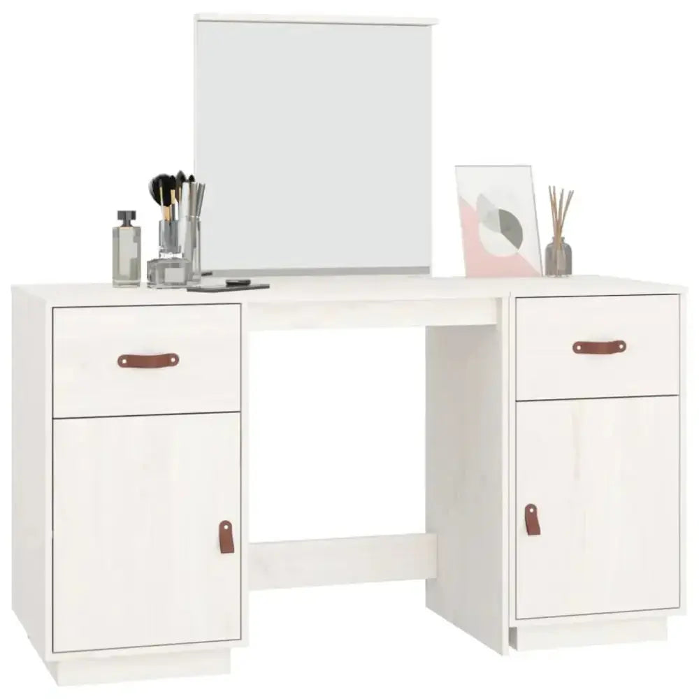 Dressing table set with a mirror white solid wood pine Nexellus