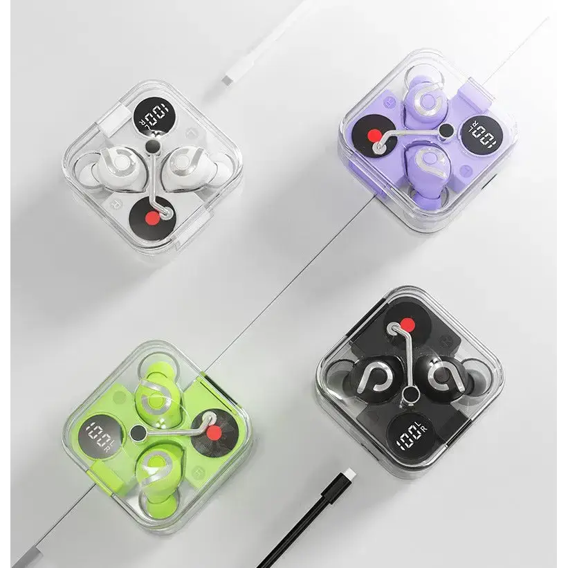 E89 transparent cool wireless bluetooth headphones earplugs black Nexellus