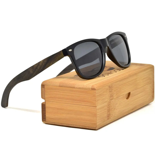 Ebony wood classic style sunglasses with black polarized