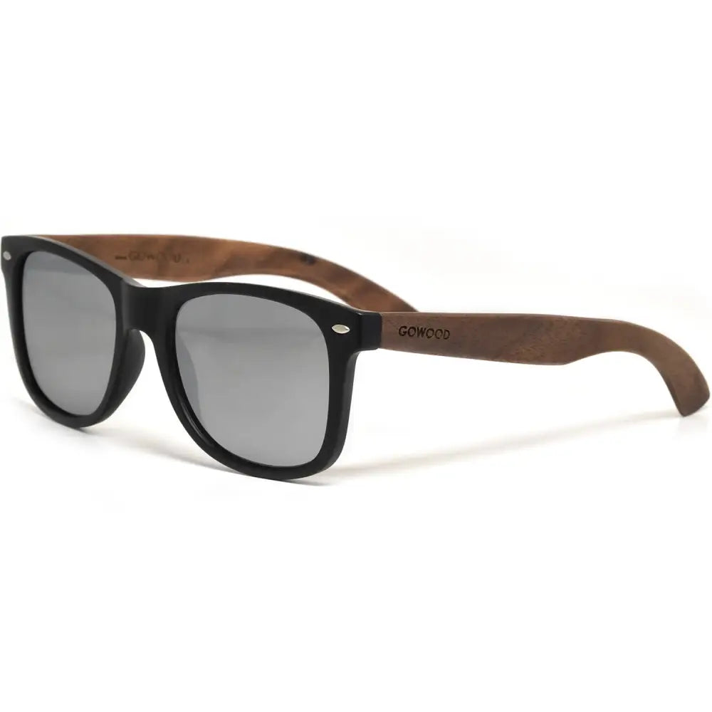 Ebony wood classic style sunglasses with silver mirrored