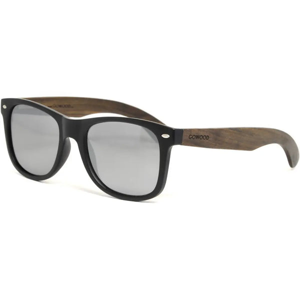 Ebony wood classic style sunglasses with silver mirrored