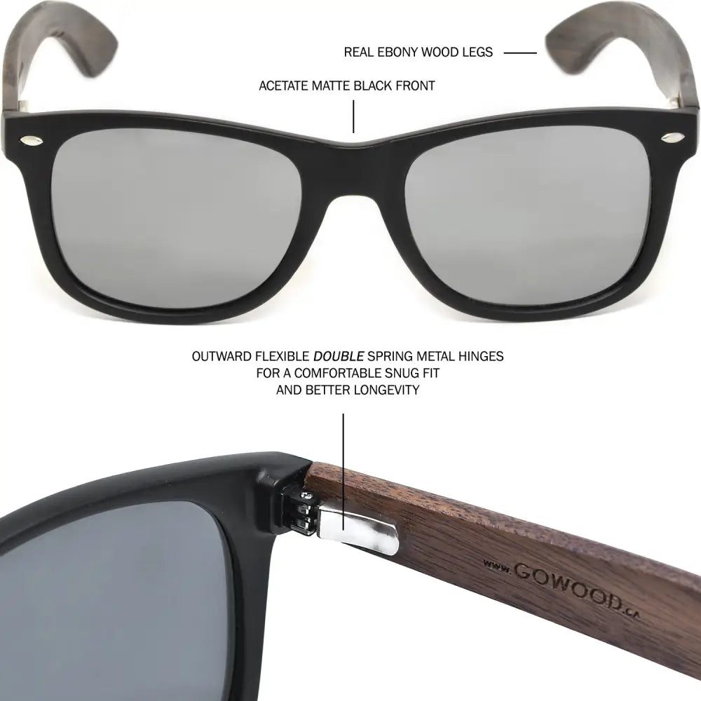 Ebony wood classic style sunglasses with silver mirrored