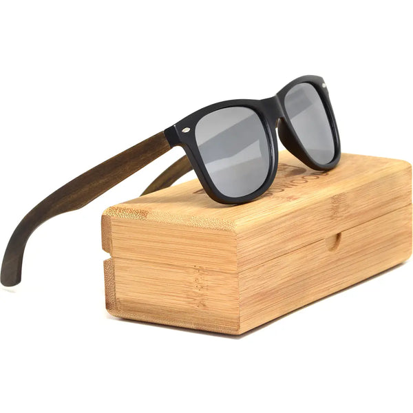 Ebony wood classic style sunglasses with silver mirrored