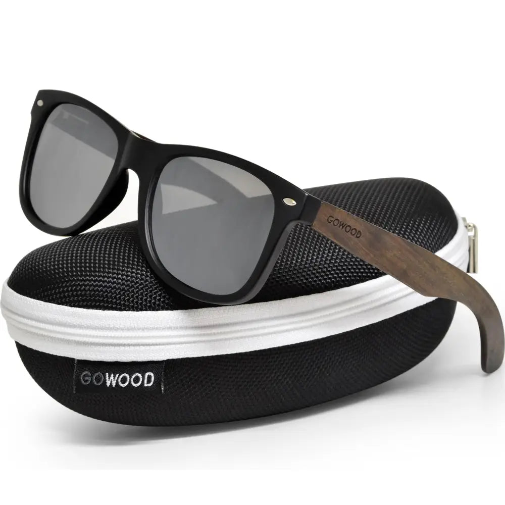 Ebony wood classic style sunglasses with silver mirrored