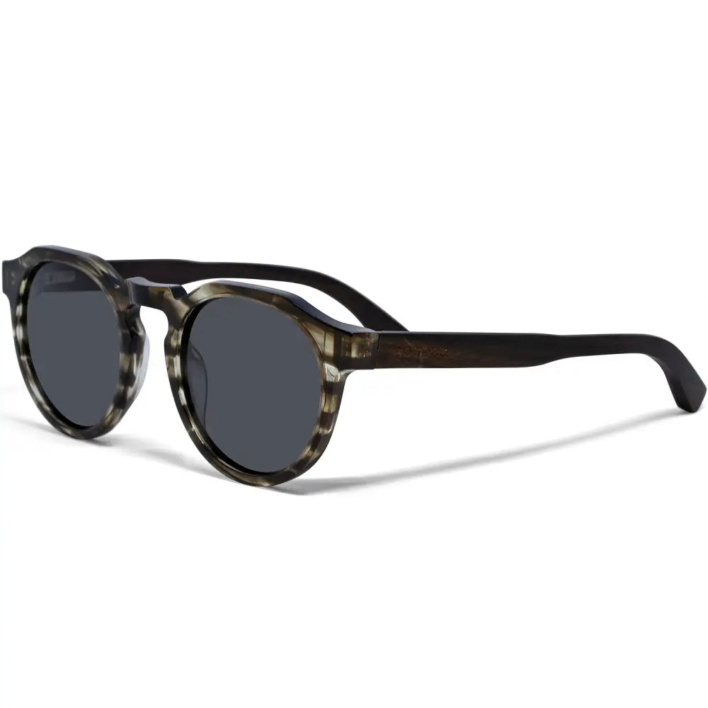 Ebony wood panto sunglasses with smog frame and black