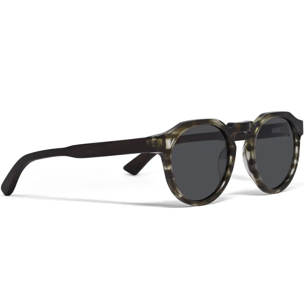 Ebony wood panto sunglasses with smog frame and black