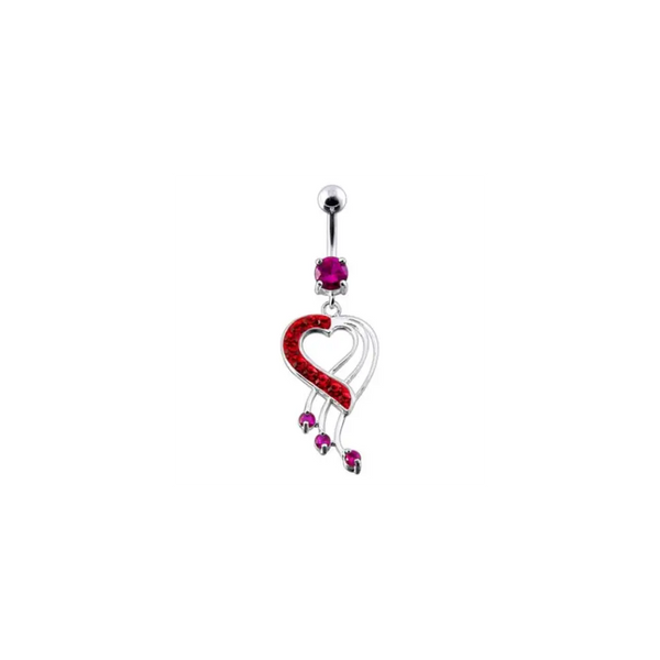 Fancy jeweled heart dangling navel body jewelry ring Nexellus