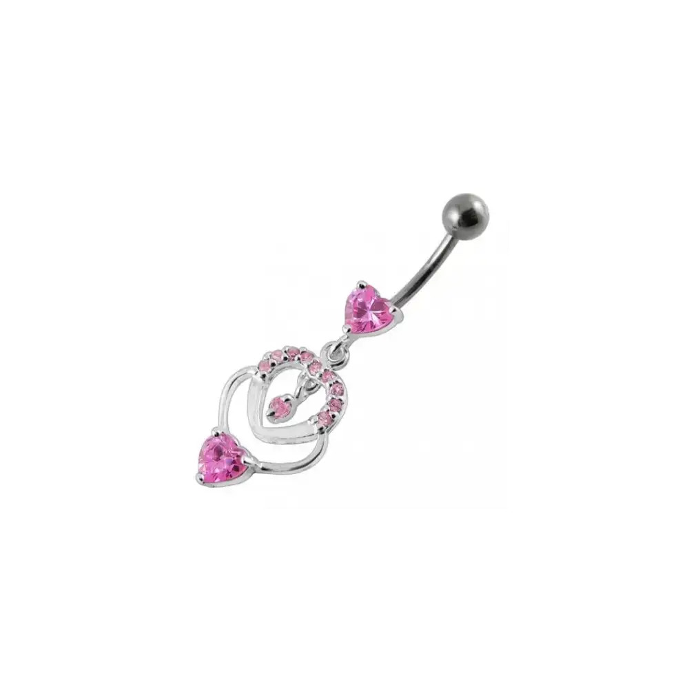 Fancy multi heart dangling curved belly body jewelry ring Nexellus