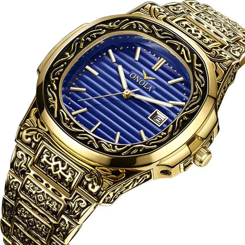 Fashion quartz watch men brand onola luxury retro golden stainless Nexellus