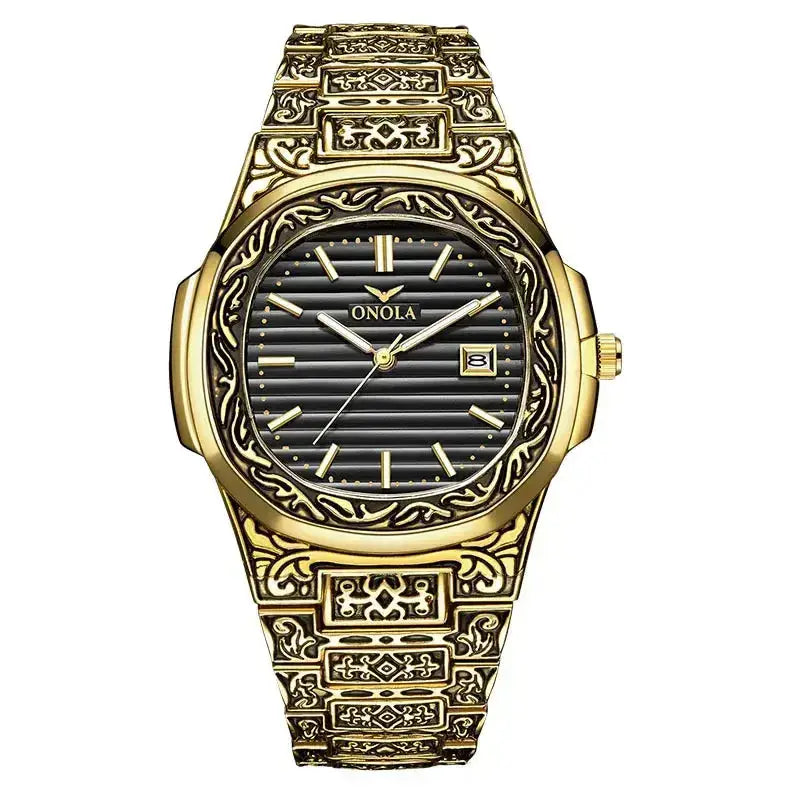 Fashion quartz watch men brand onola luxury retro golden stainless Nexellus