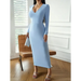 Fashion women's new sexy v-neck hip-hugging long-sleeved dress Nexellus