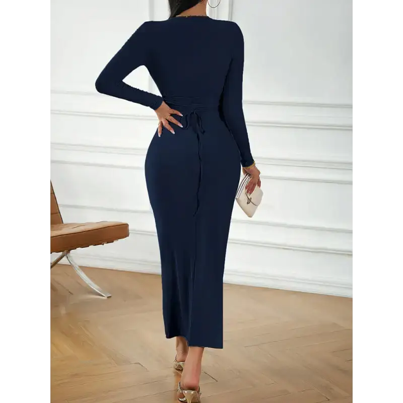 Fashion women's new sexy v-neck hip-hugging long-sleeved dress Nexellus