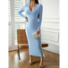 Fashion women's new sexy v-neck hip-hugging long-sleeved dress Nexellus