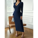 Fashion women's new sexy v-neck hip-hugging long-sleeved dress Nexellus