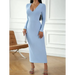 Fashion women's new sexy v-neck hip-hugging long-sleeved dress Nexellus