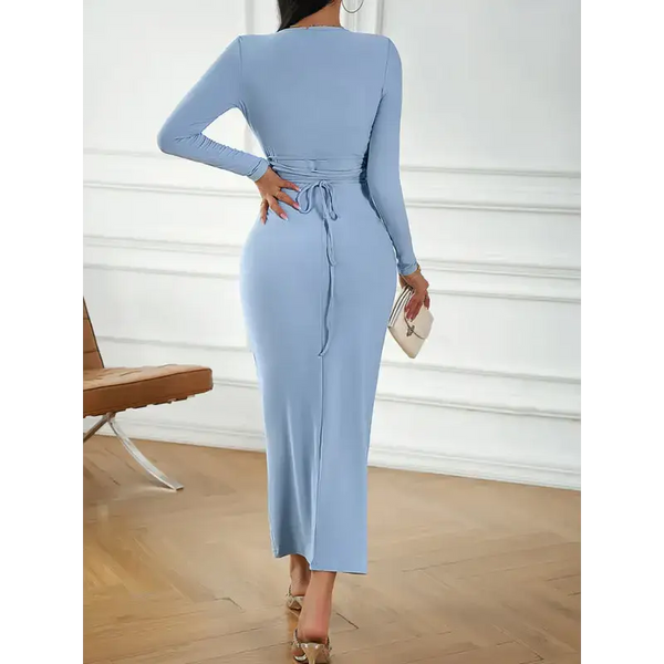 Fashion women's new sexy v-neck hip-hugging long-sleeved dress Nexellus