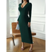 Fashion women's new sexy v-neck hip-hugging long-sleeved dress Nexellus