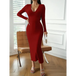 Fashion women's new sexy v-neck hip-hugging long-sleeved dress Nexellus