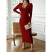 Fashion women's new sexy v-neck hip-hugging long-sleeved dress Nexellus