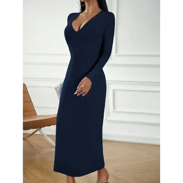 Fashion women's new sexy v-neck hip-hugging long-sleeved dress Nexellus