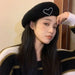 Fashion wool beret hat for women cute girl heart-shaped embroidery Nexellus