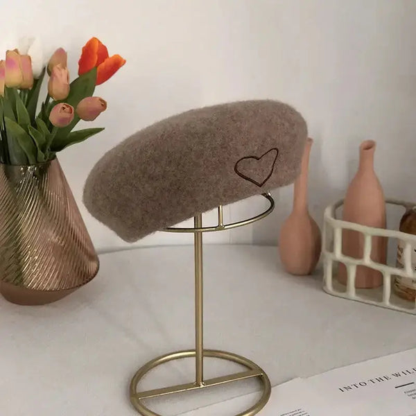 Fashion wool beret hat for women cute girl heart-shaped embroidery Nexellus