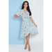 Floral frill midi wrap dress in blue