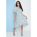 Floral frill midi wrap dress in blue