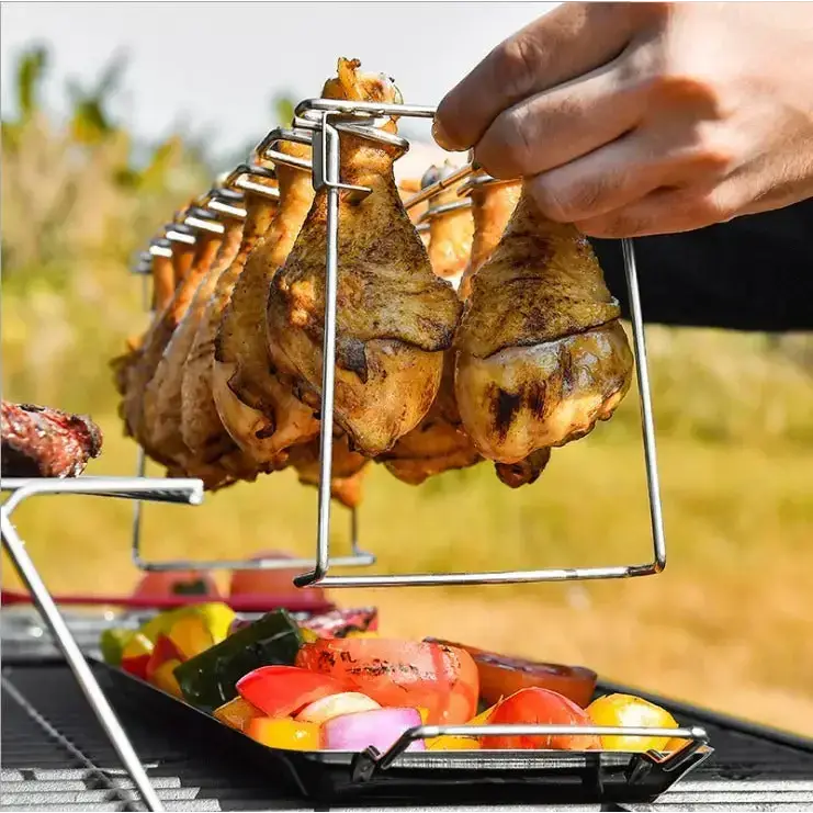 Folding stainless steel grilled chicken leg rack grill bbq grill pan Nexellus