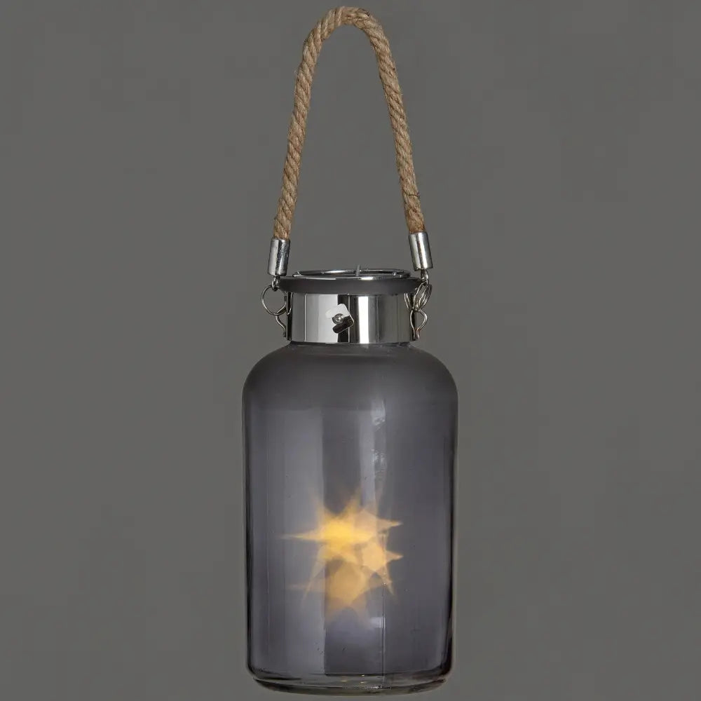 Frosted grey glass lantern with rope detail and led